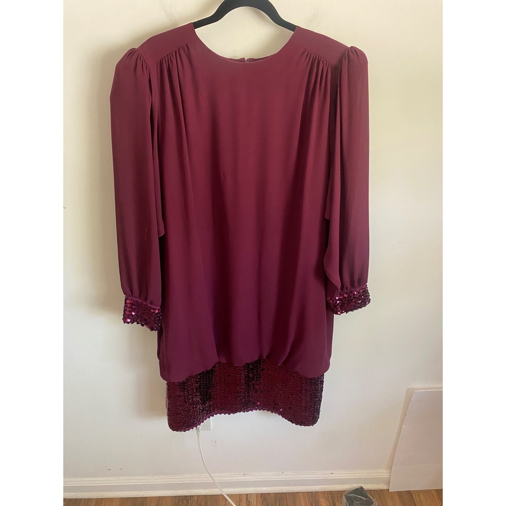 Chez California Tandy Vintage Burgundy Sequin Hem Shift Dress 20W Petite 1878